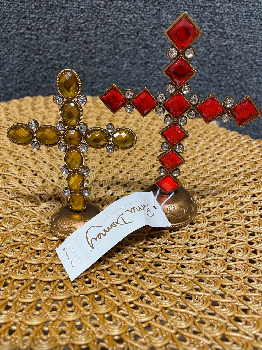 Roma Downey Jeweled Red and Amber Mosaic Cross Set of 2 by Home Interiors  NEW!